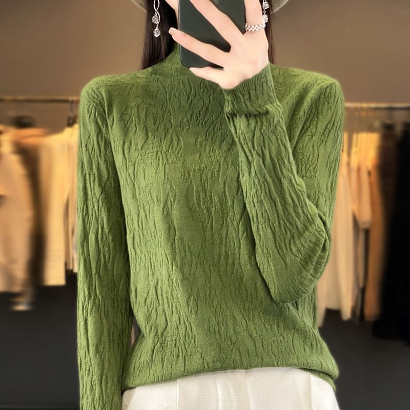 Weelop - Effen gebreide top met lange mouwen en mockneck