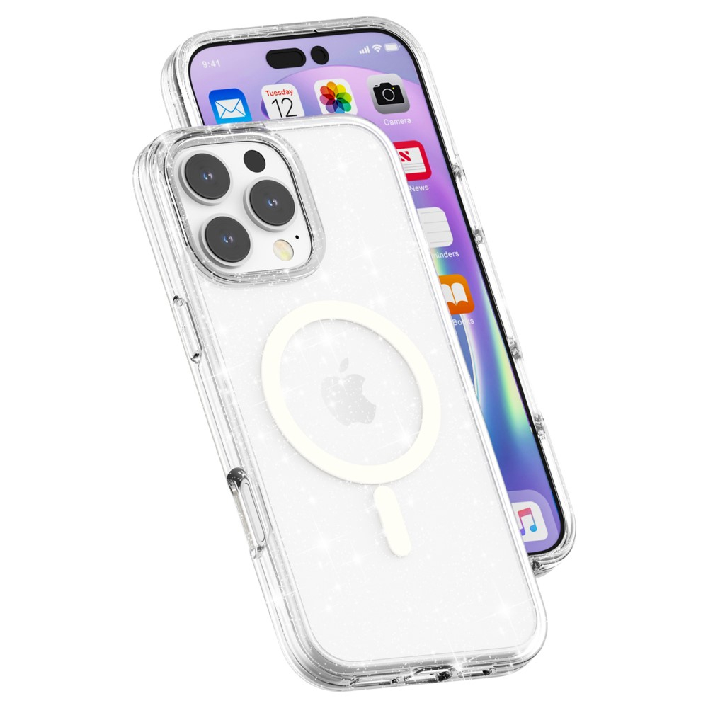 iPhone 16 Pro Max MagSafe Hybrid Hardcase Schutzhülle im Glitzer Design - Silber / Transparent