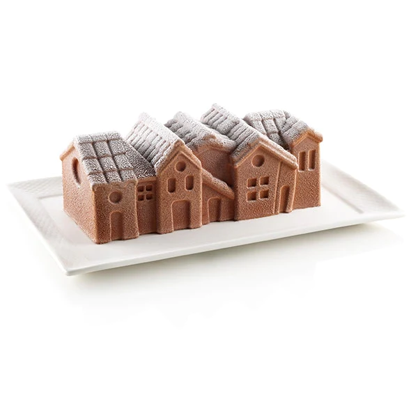 Moule 3D bûche village enneigé en silicone Silikomart