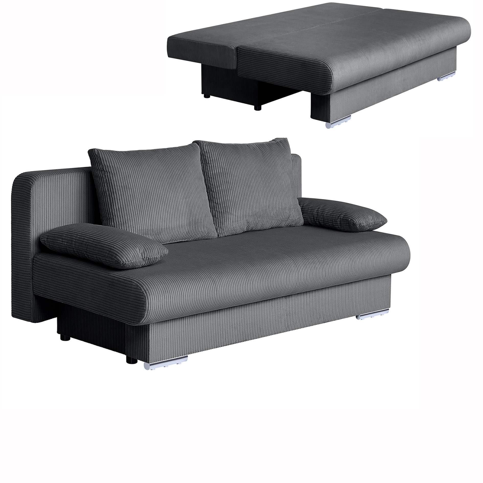 Schlafsofa - dunkelgrau - inklusive Kissen - Cordbezug