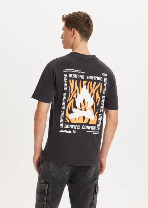 T-shirt met print bonfire antraciet (ACIDWAS)