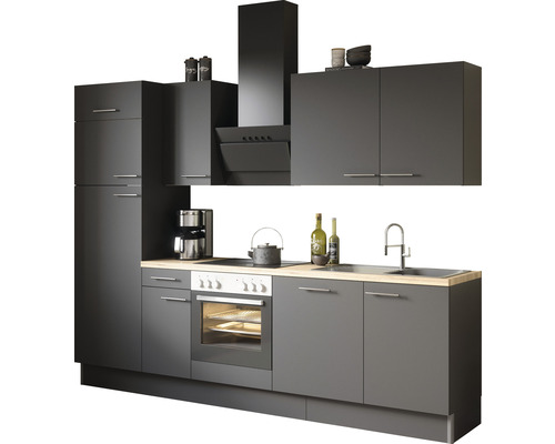 Optifit keukenblok met apparatuur Ingvar420 270 cm antraciet mat gedemonteerde variant omkeerbaar KCIN 2728E-8+