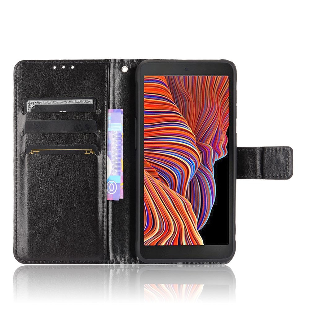 Samsung Galaxy Xcover 5 Leder Tasche Flip Cover mit Kartenfächer Vintage Look   Trageschlaufe - Schwarz