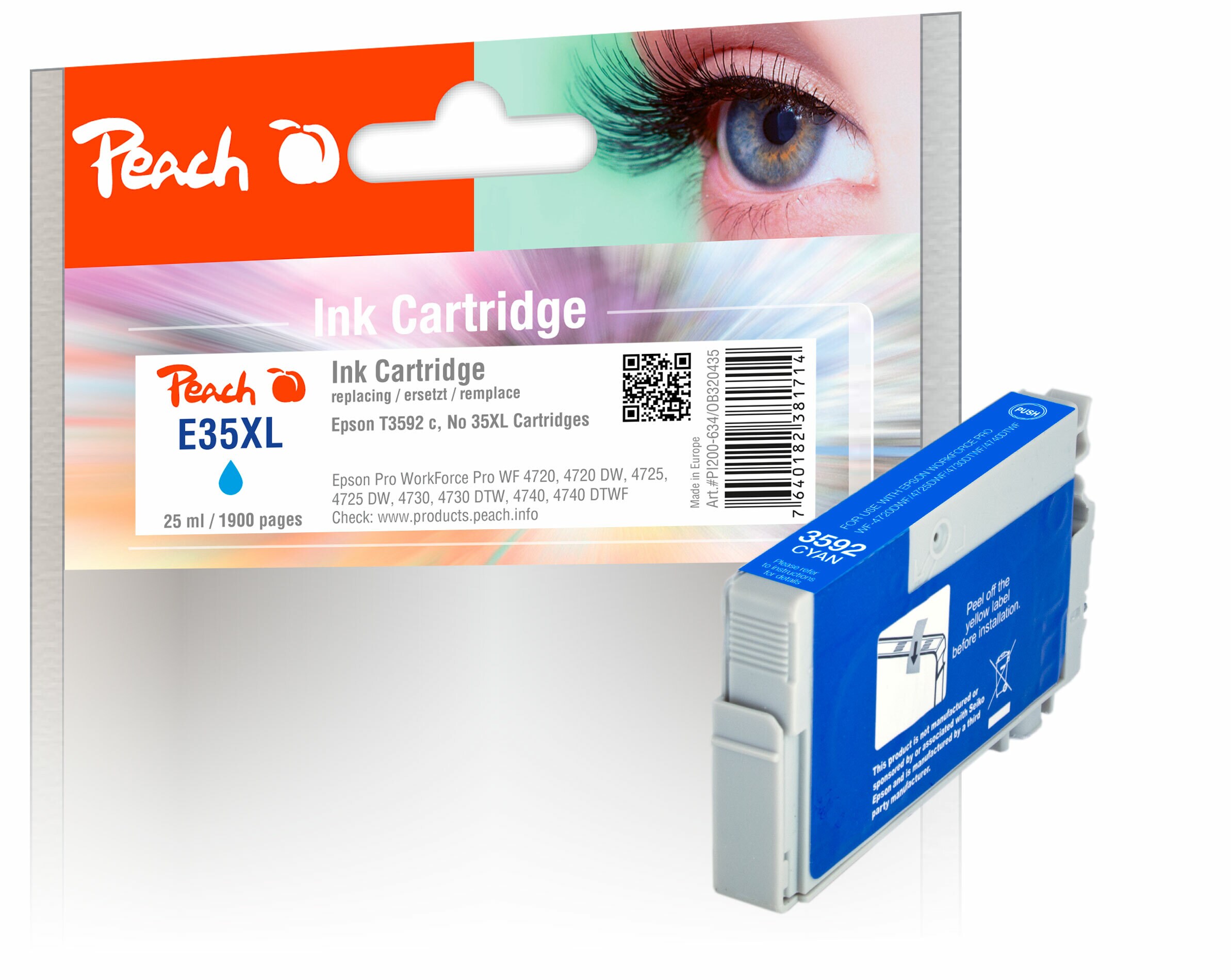 Peach E35Druckerpatrone XL cy ersetzt Epson T3592, No. 35XL c, C13T35924010 für z.B. Epson WorkForce Pro WF -4720 DWF