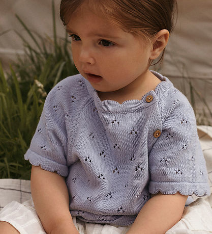 Lil' Atelier T-Shirt - Strick - NmfJola - Zen Blue m. Lochmuster
