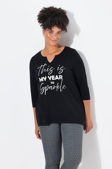 T-Shirt, A-Linie, Statement-Druck, 3/4-Ärmel