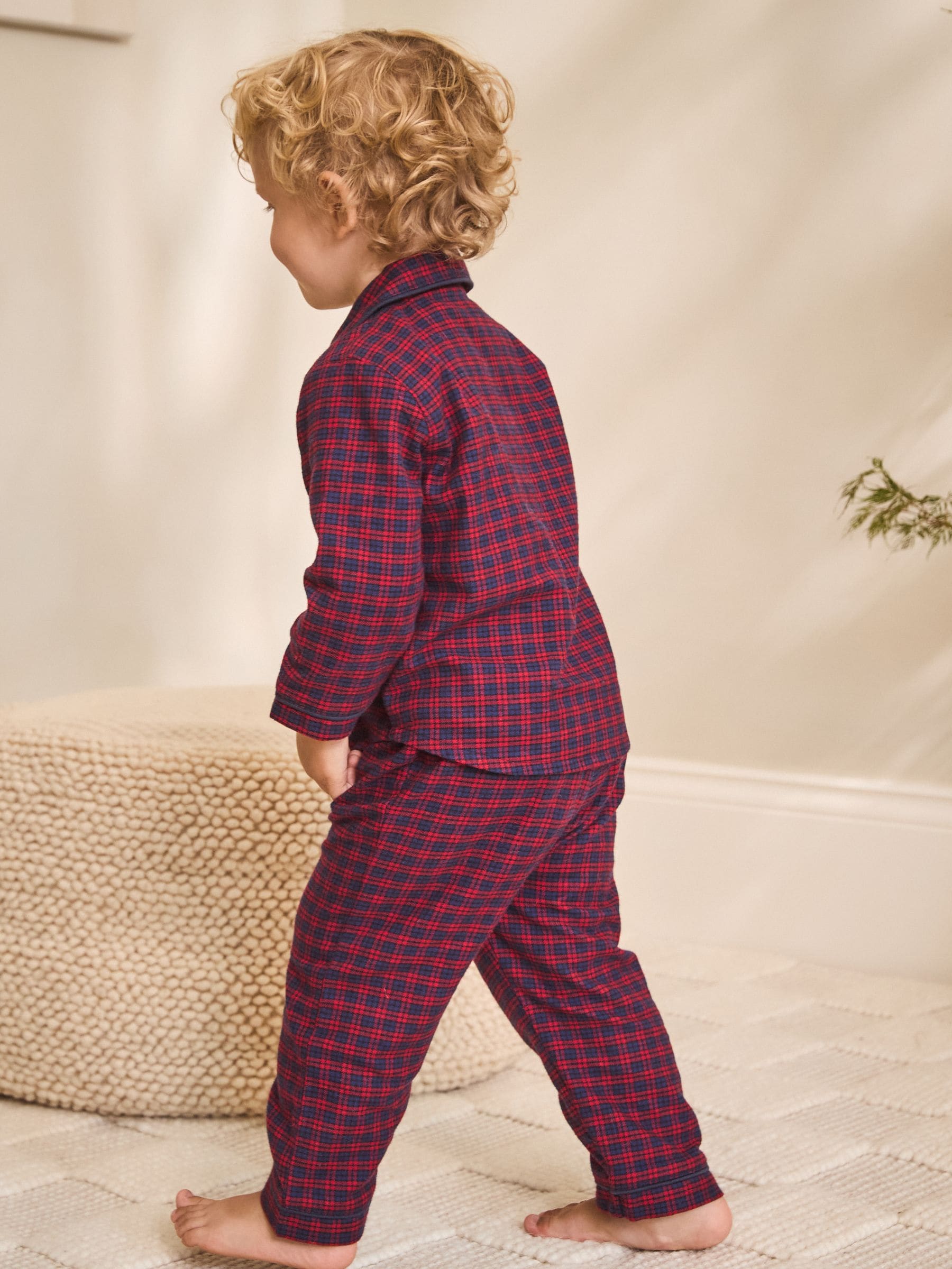 Marineblauw/rood geruit - Pyjama met knopen (9 mnd - 10 jr)