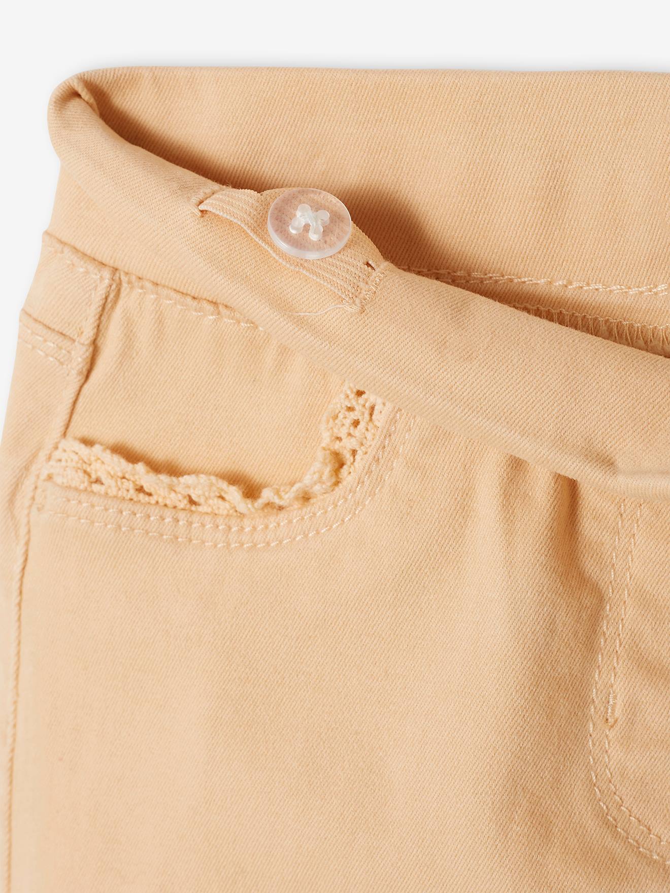 Calça legging curta com acabamento em macramê, para meninas, verde claro liso