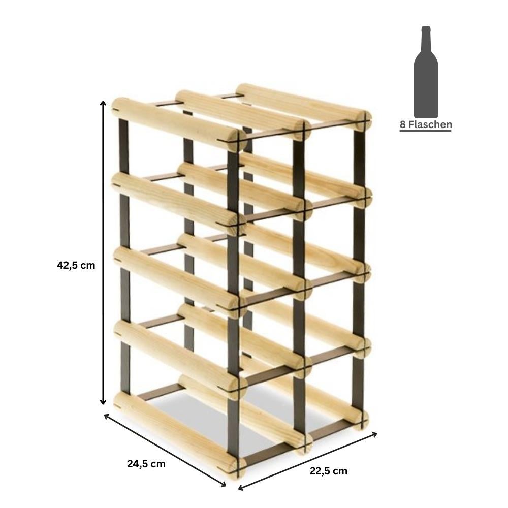 PROREGAL Modulair Wijnrek Vinotega Mod Metaal HxBxD 42,5 x 22,5 x 24,5 cm 2 x 4 Flessen Massief grenenhout Bruin Geolied