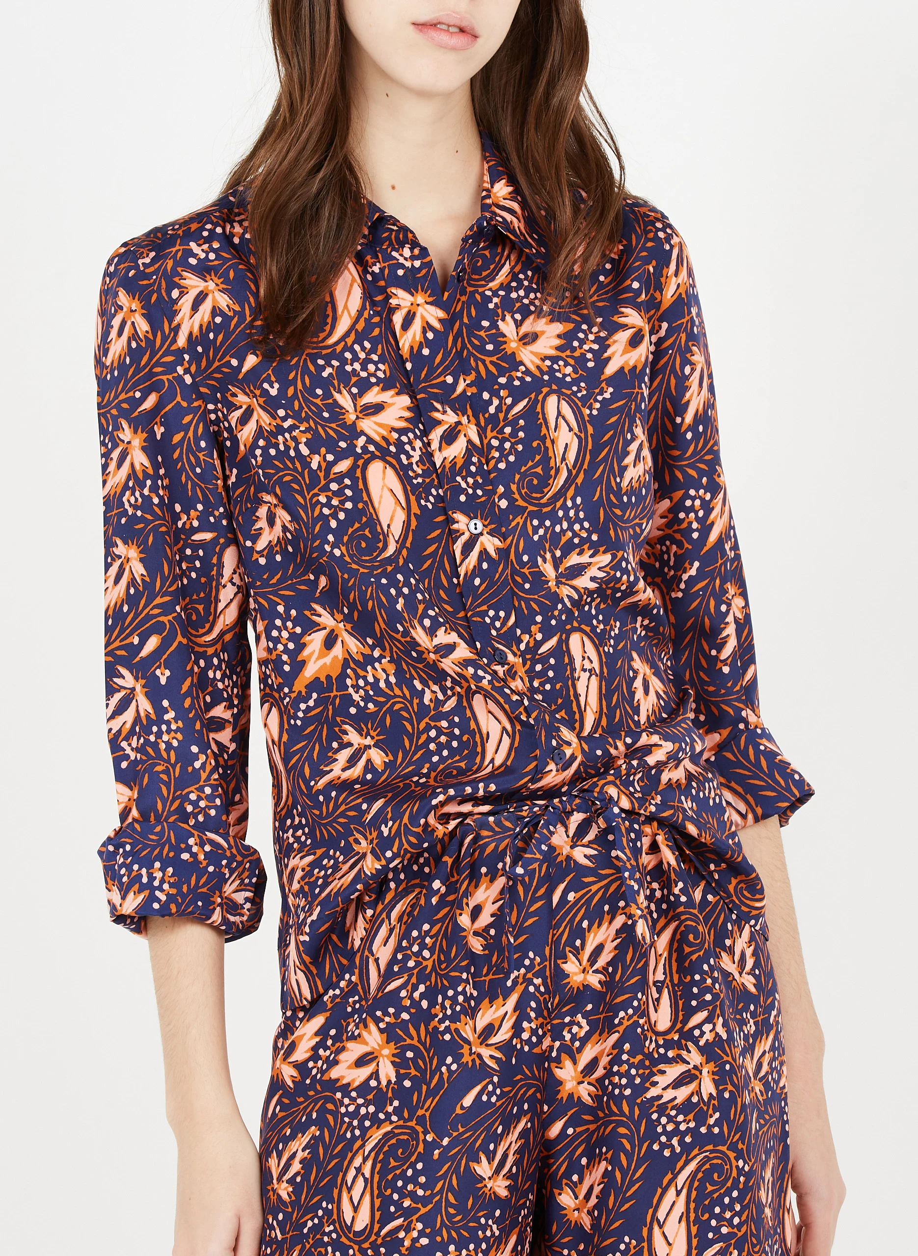 LADY - Chemise col classique imprimée en soie | Multicolore