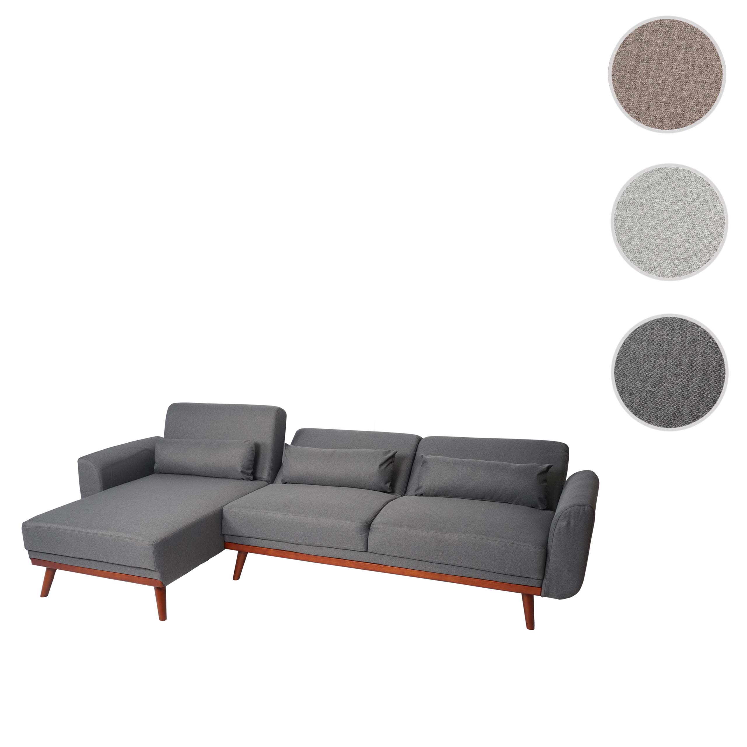 Sofa MCW-J20, Couch Ecksofa, L-Form 3-Sitzer Liegefläche Schlaffunktion Stoff/Textil 280cm ~ anthrazit-grau