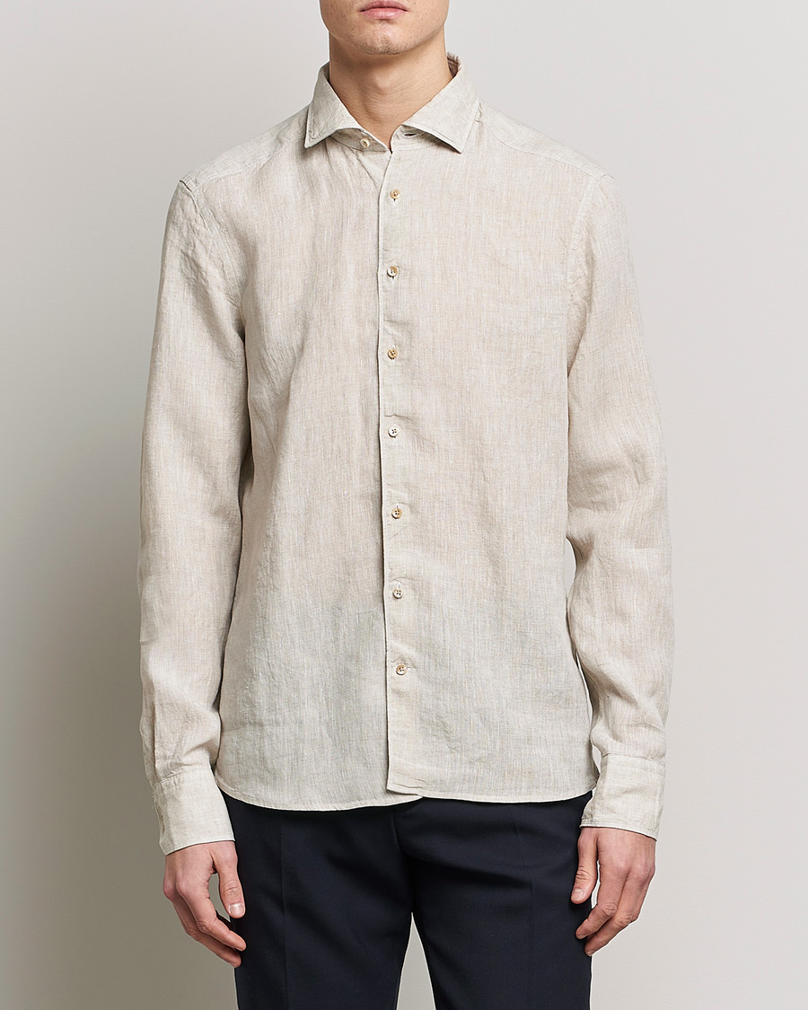 Stenströms Slimline Cut Away Linen Shirt Beige