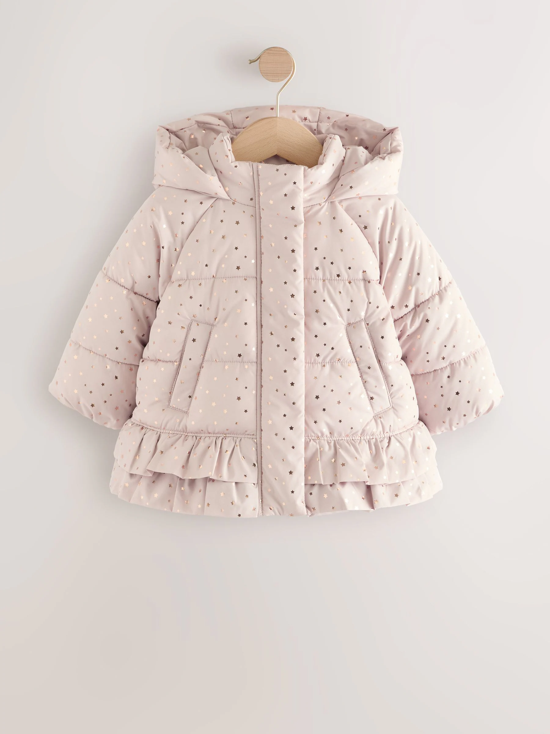 Roze - Regenbestendige gewatteerde jas met rucheszoom (3mnd -7jr)