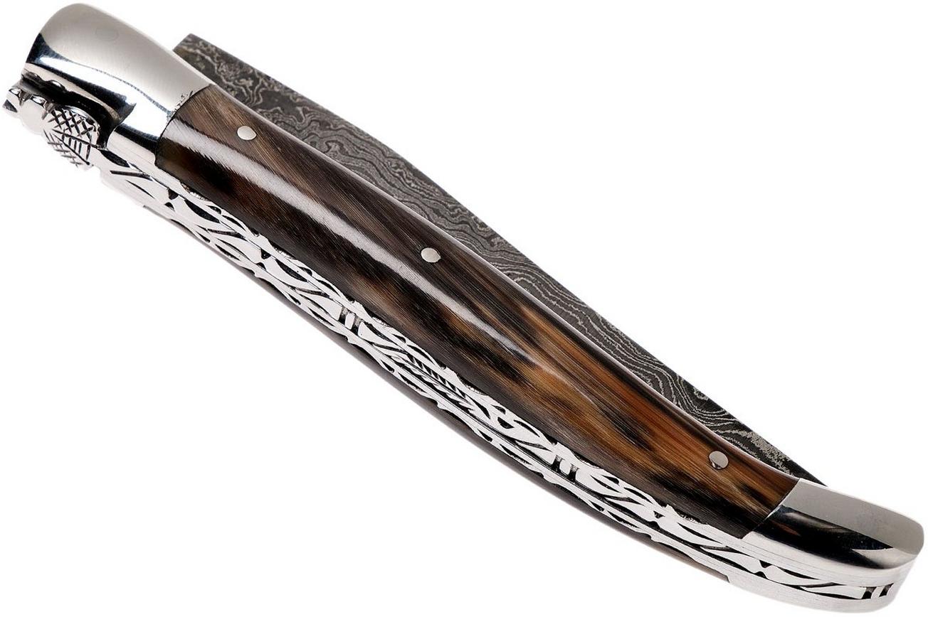 Laguiole en Aubrac 12 cm damast zakmes, full handle hoorn L0712PCI-FFI1