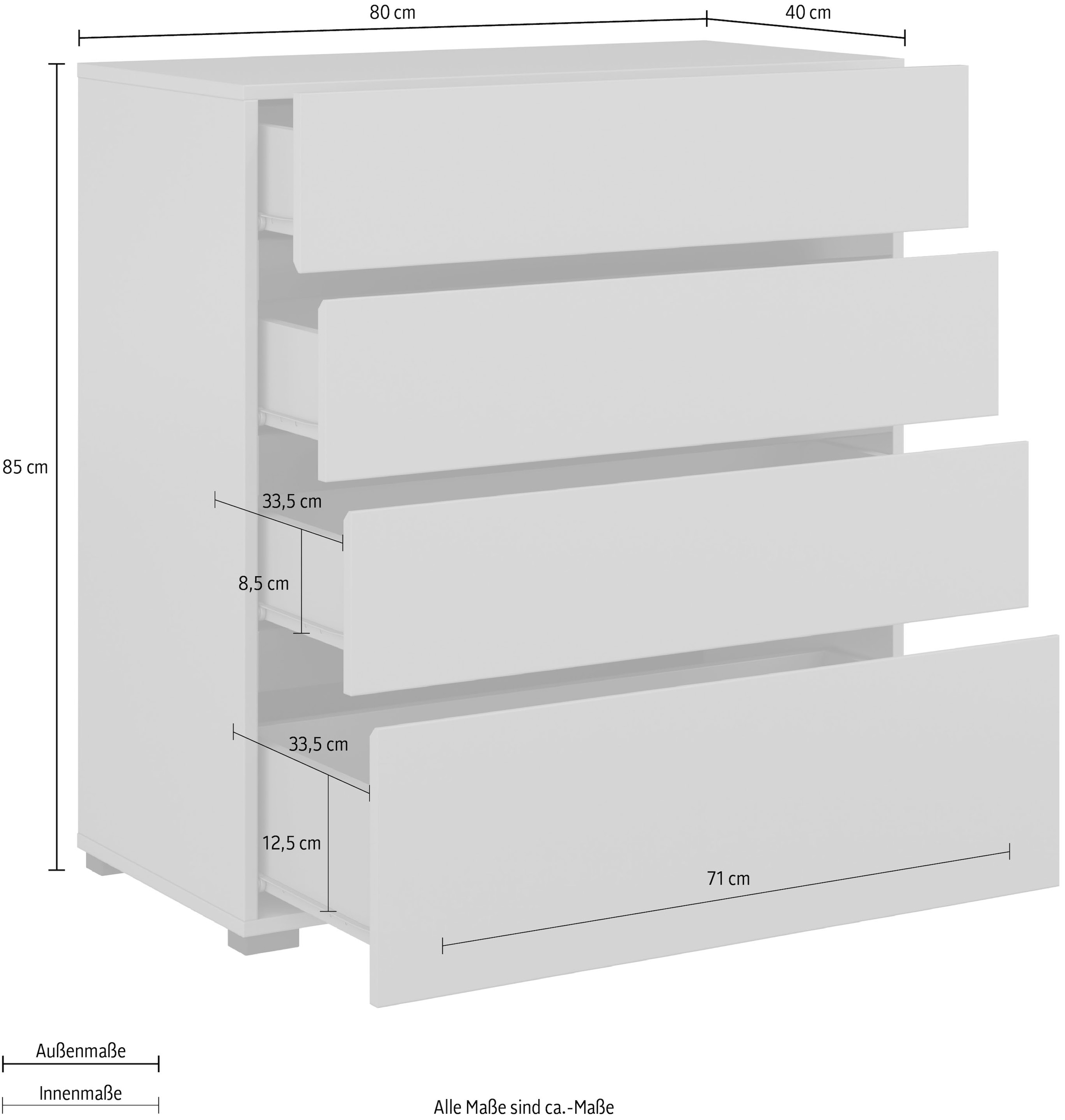 Home affaire Schubkastenkommode »Cross, moderne grifflose Kommode, 80x40x85cm (BxTxH)« Schubladenschrank, Sideboard mit 4 Schubkasten