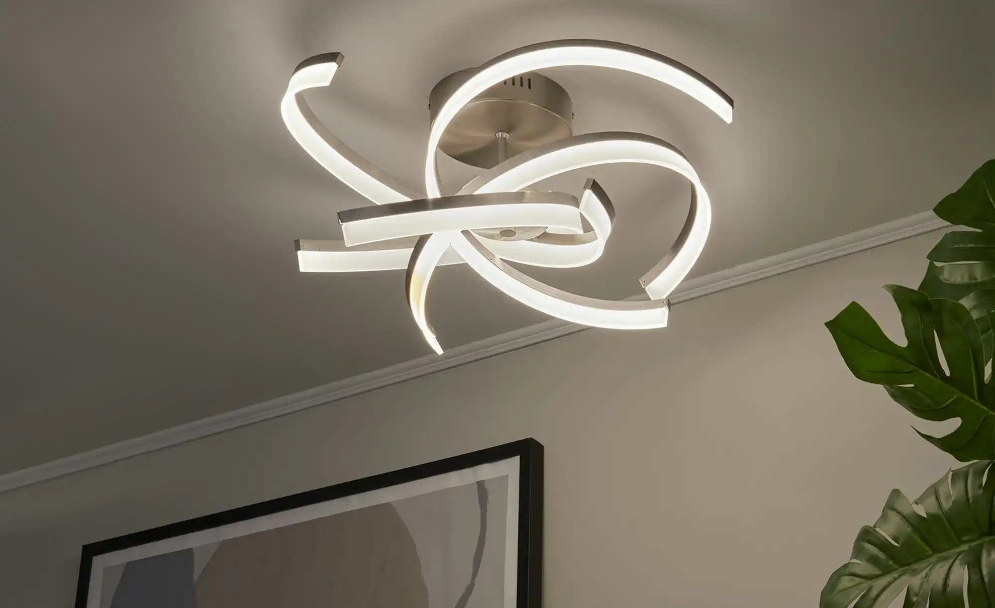 Fischer-Honsel LED-Deckenleuchte, Nickel matt mit Fernbedienung