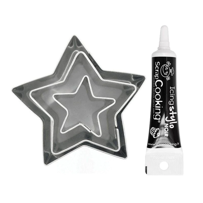 3 mini emporte-pièces inox Etoiles + Stylo de glaçage noir Youdoit