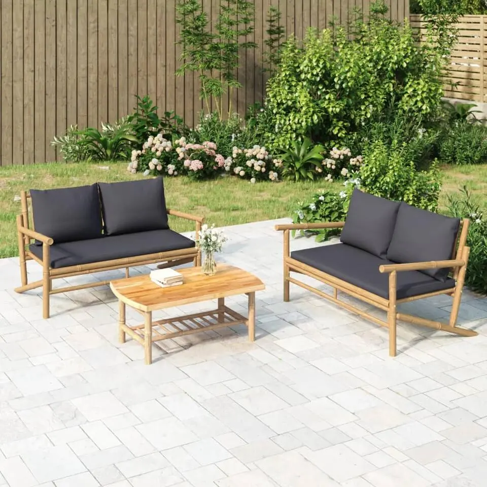 vidaXL - Tuinbank - Grijs - Bamboe - Met kussens