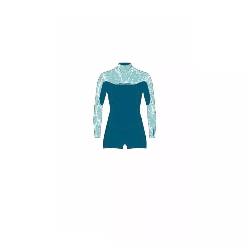Combinaison shorty femme NEILPRYDE Spark L/S Spring 2/2 Back Zip Petrol/Floral
