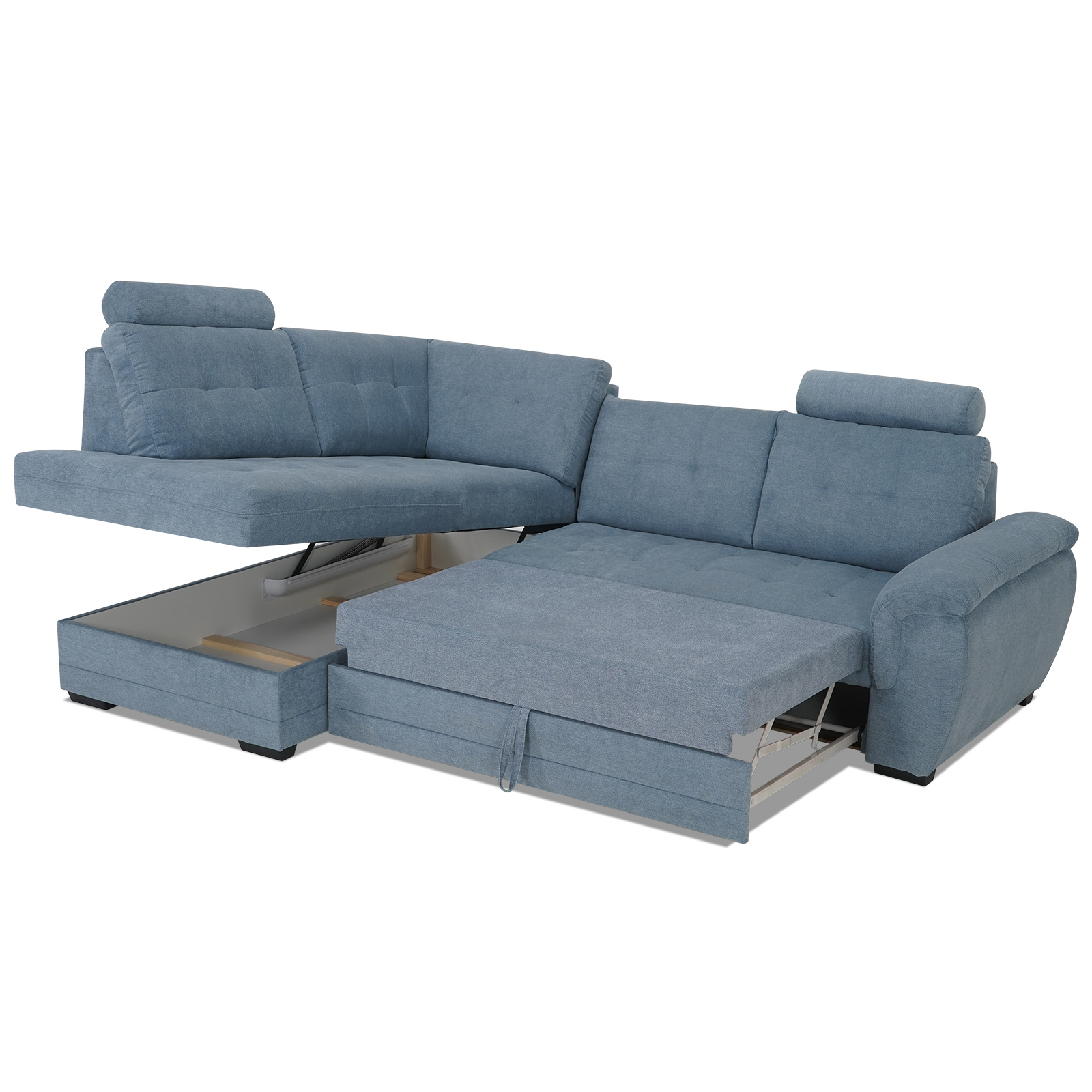Ecksofa - blue - Velours - Liegefunktion - Staukasten links