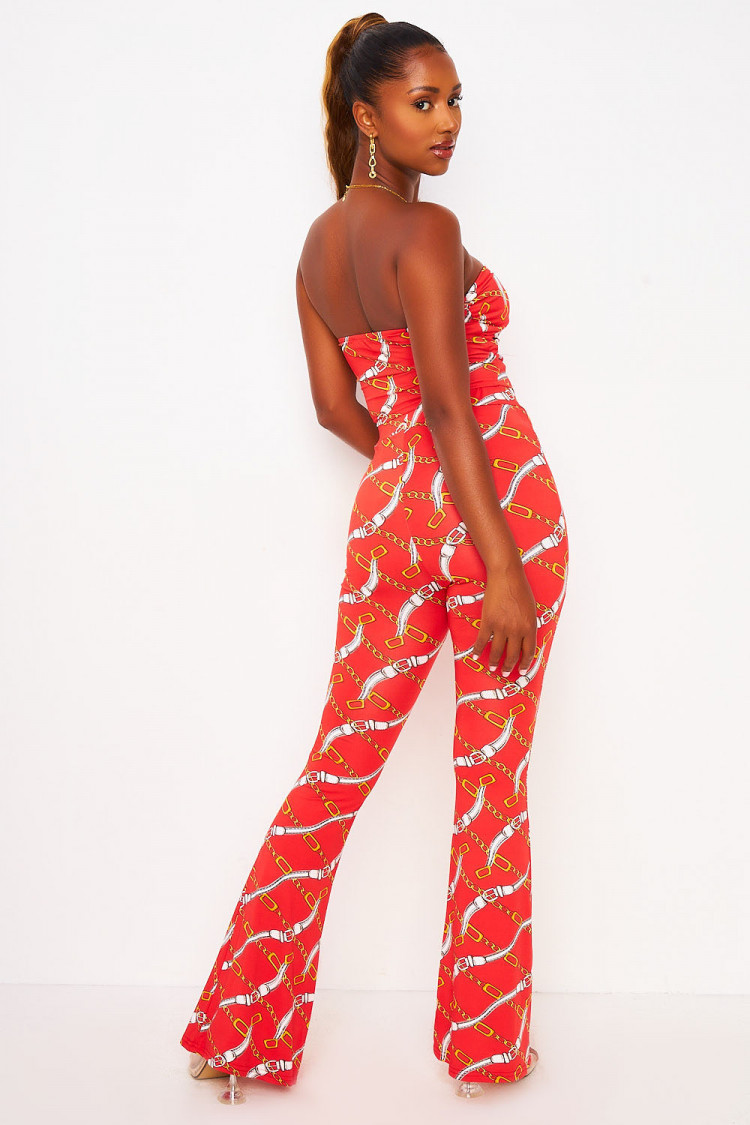 Ensemble rouge imprimé chaine top + pantalon