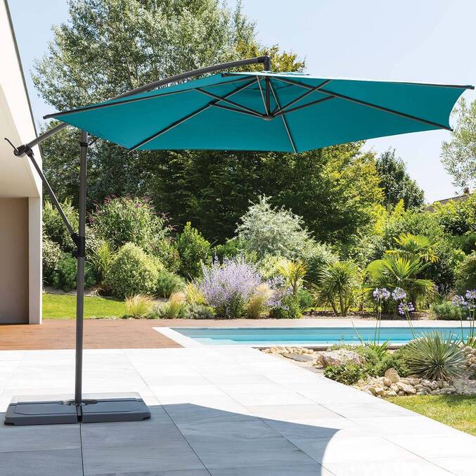 Parasol déporté rond MANOA Bleu canard