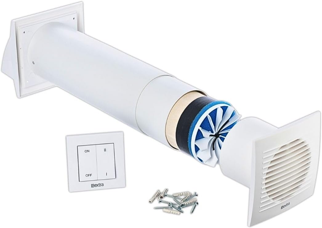 100mm Dezentrale Lüftungsanlage mit Wärmerückgewinnung - Wandlüfter mit Schalter - Lüftung mit Wärmerückgewinnung - Rekuperator mit Keramikwärmetauscher - Lufttauscher Wohnraumlüftung