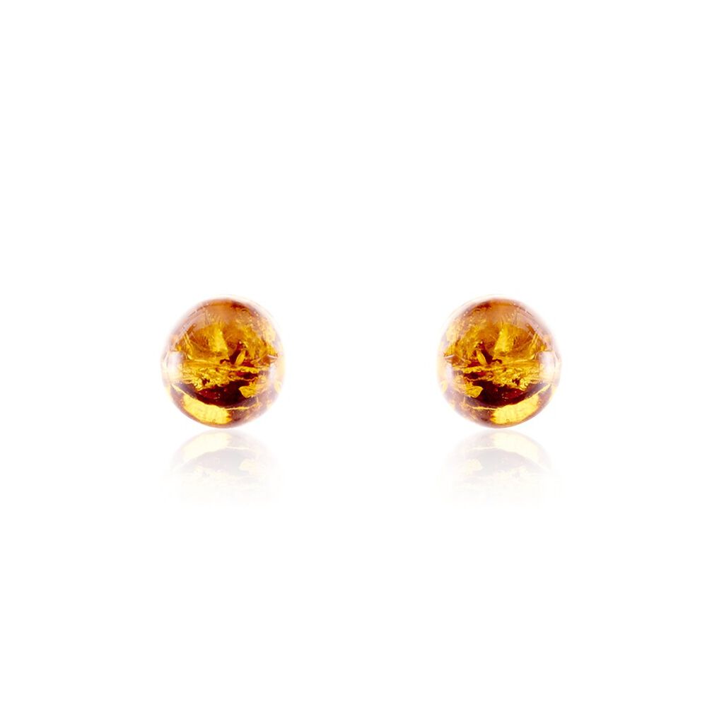 Boucles D'oreilles Puces Argent Blanc Brunhild Ambre