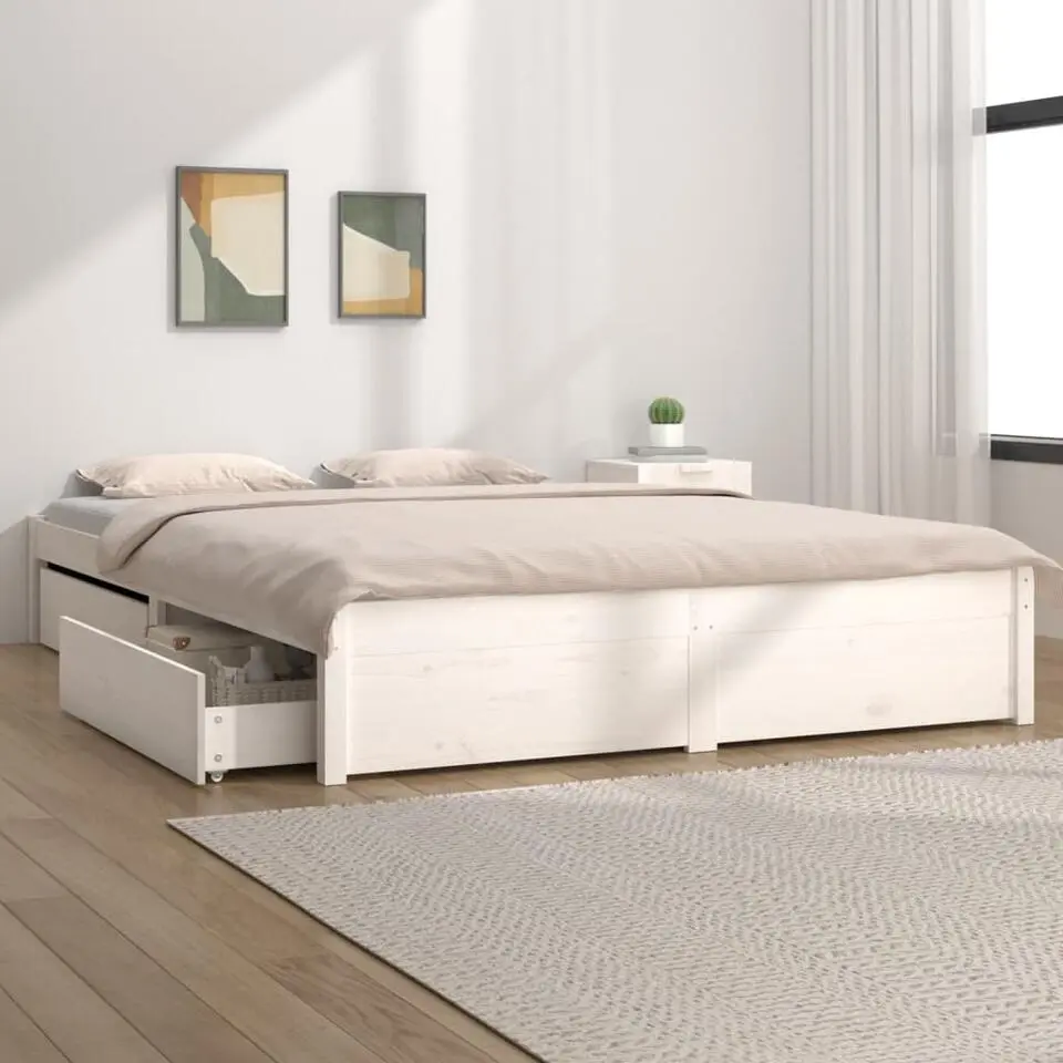 vidaXL - Bed frame met lades - Wit massief grenenhout - 160x200 cm