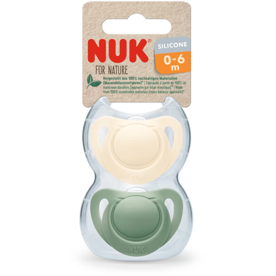 NUK Schnuller For Nature Silikon 0-6 Monate grün  creme 2er-Pack