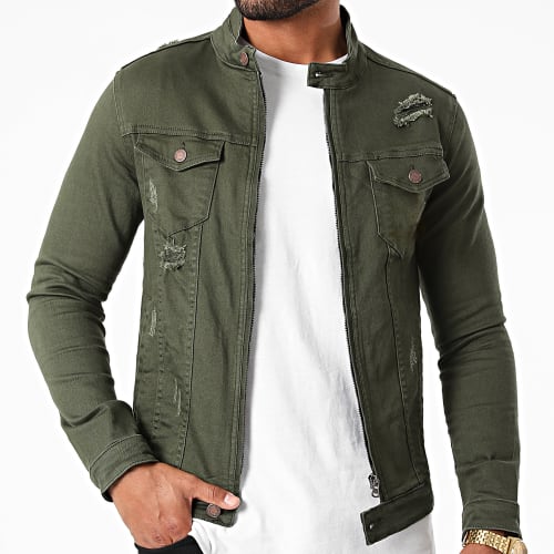 Veste Jean Zippée Super Slim Fit ZVS-016 Vert Kaki