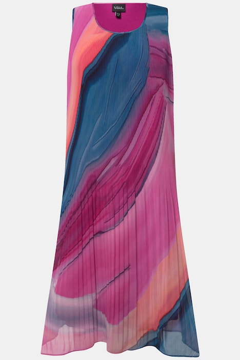 Plissee-Minikleid, Farbverlauf, A-Linie, Rundhals, ärmellos