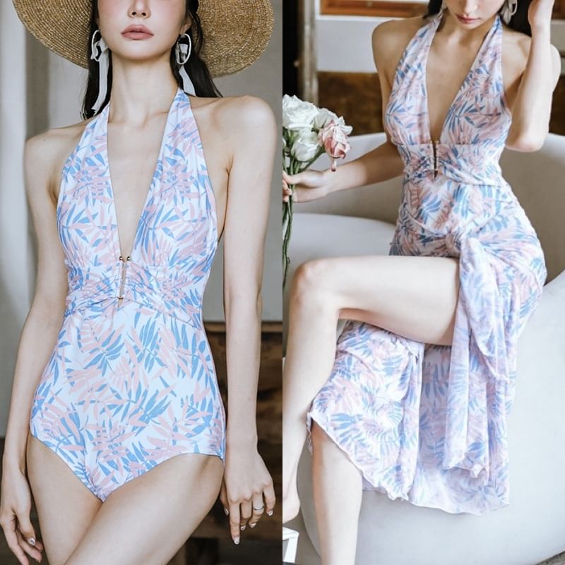 Moonrise badmode - Set: badpak met bloemenprint + omslagrok