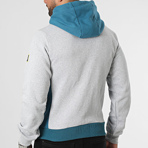 Sweat Zippé Capuche Gris Chiné Bleu Pétrole