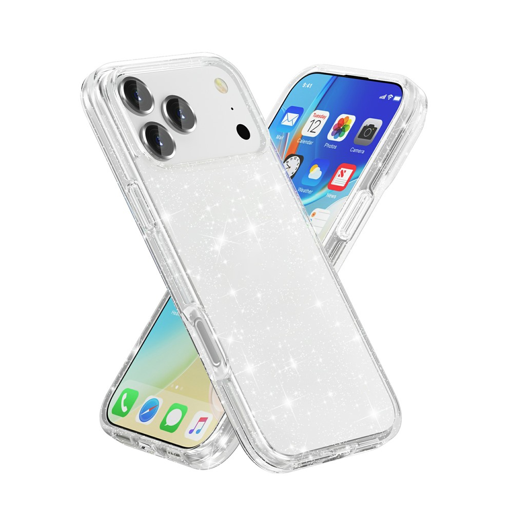 iPhone 17 Pro Hybrid Hardcase Schutzhülle im Glitzer Design - Silber / Transparent