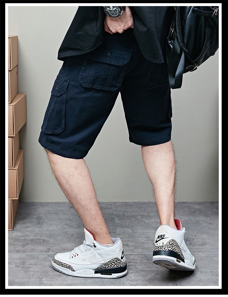 Lefitt - Mid Rise Plain Cargo Shorts