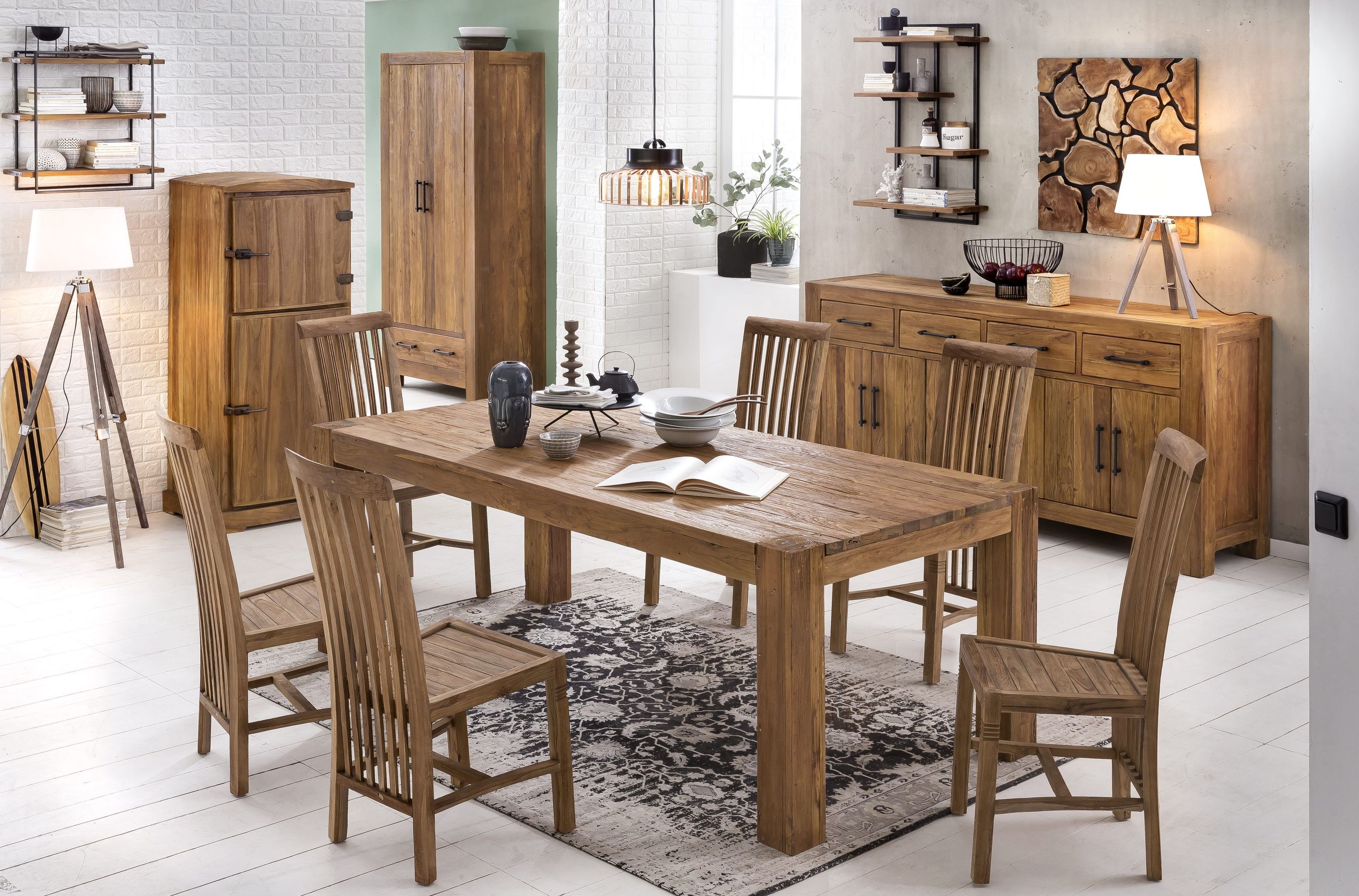 Garderobenschrank Banda Teak Holz Flurschrank Kleiderschrank Schrank Hochschrank