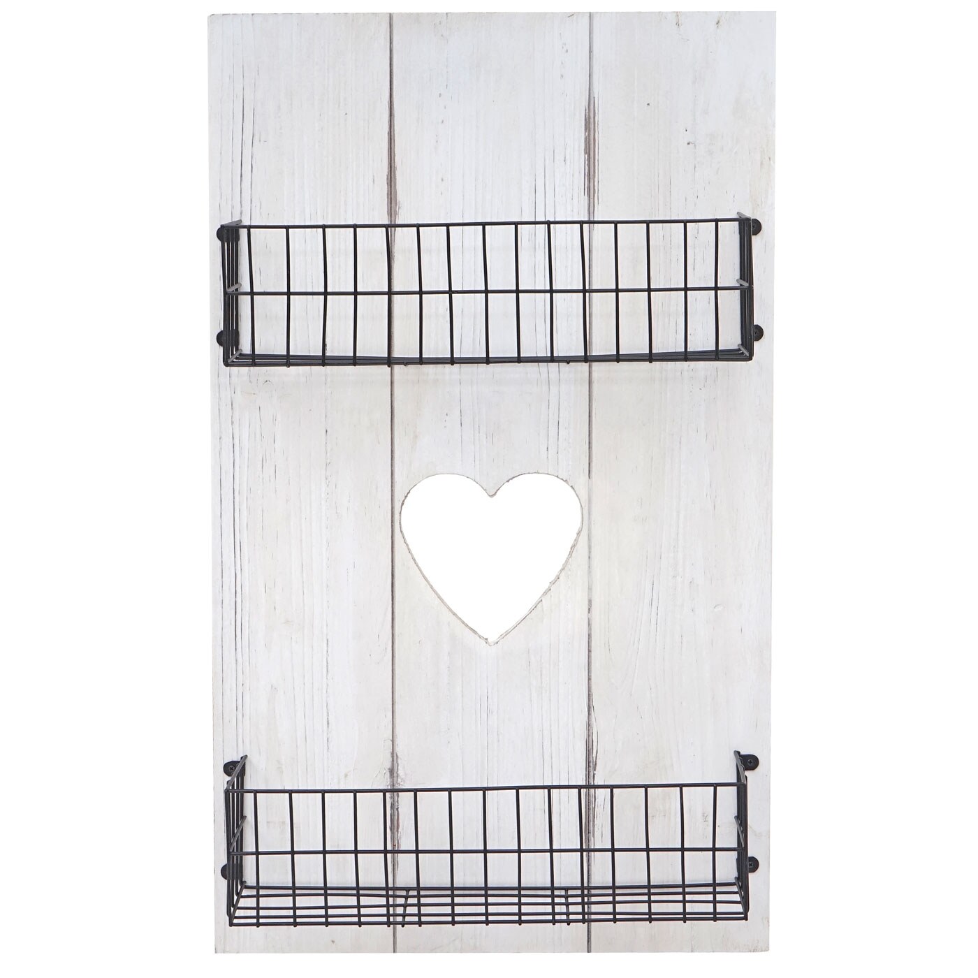 Wandregal MCW-D42, Wandpaneel Holzregal Regal mit Körben, Massivholz ~ weiß shabby, 70x40x10cm
