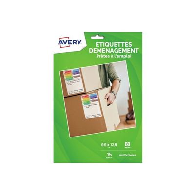 Avery - 60 Étiquettes multicolores pour déménagement - prêtes à l'emploi - 99 x 139 mm - DEM60