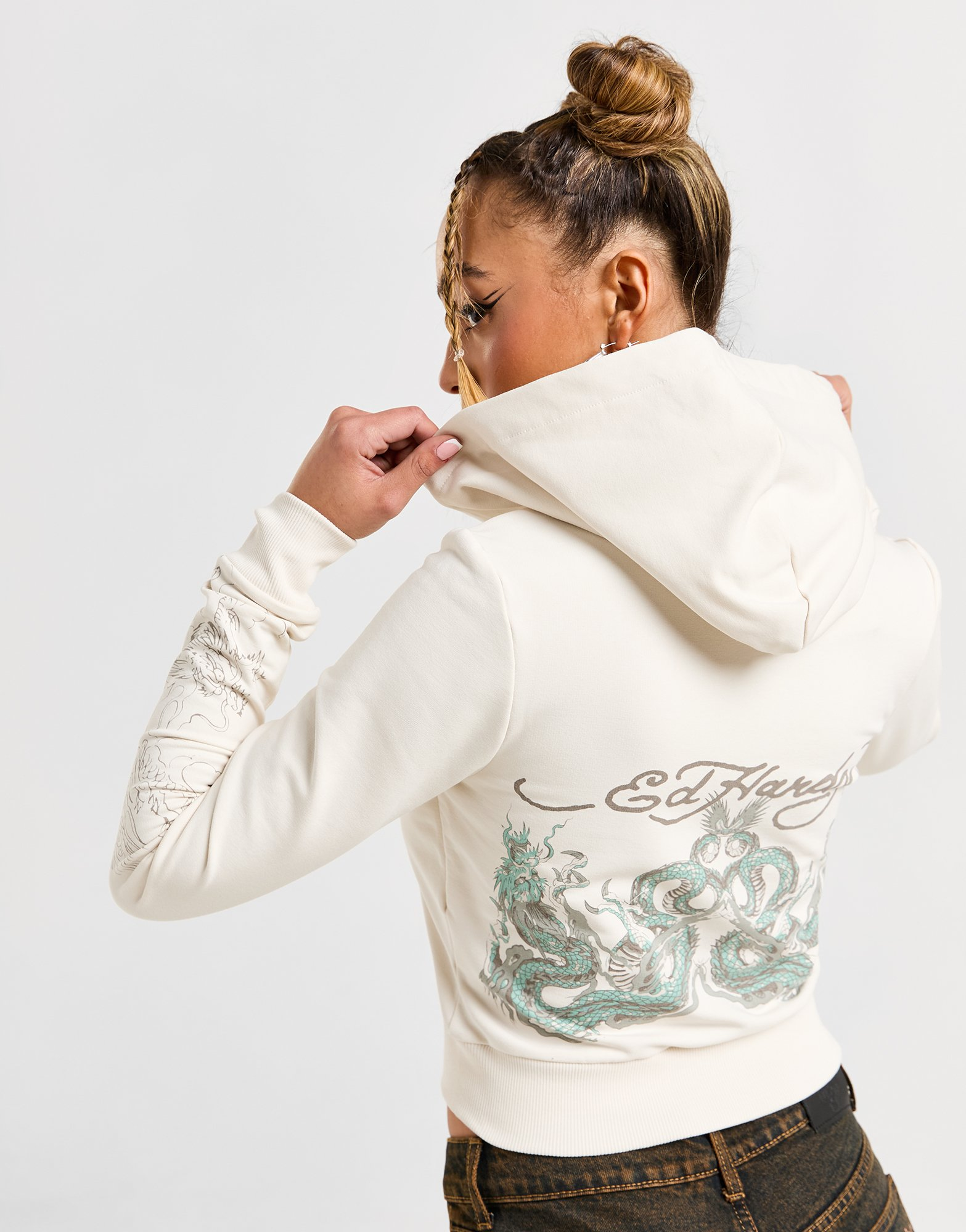 Ed Hardy Sweat à Capuche Zippé Dragon Femme
