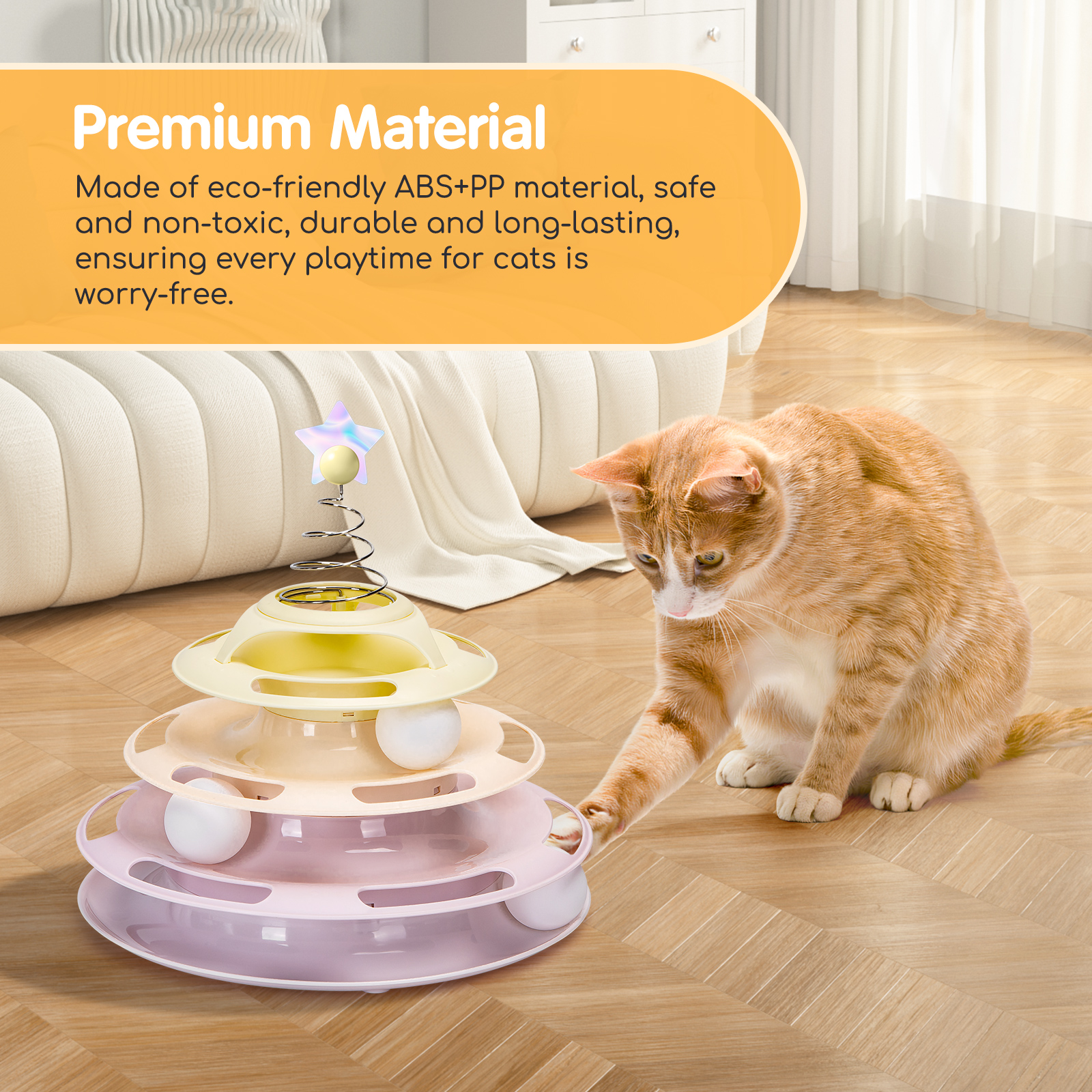 Brinquedo interativo Nobleza para gatos, com design de torre, 3 bolas e 3 níveis.