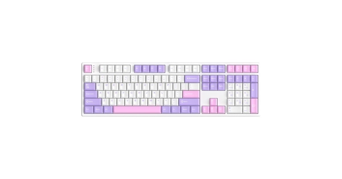 HelloGanssHS108T GC09, toetsenbord  (Wit/paars, US lay-out, Gateron Yellow, RGB leds, PBT Doubleshot keycaps, hot swap, 2,4 GHz / Bluetooth / USB-C)