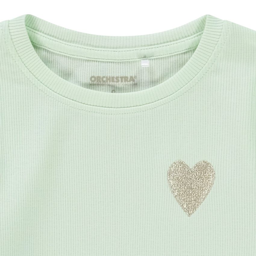 T-shirt manches longues en rib broderie coeur pour fille - Vert