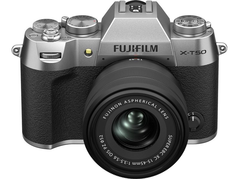 Fujifilm Fotokamera X-T50 Silver Kit XC 15-45mm Kompakte Systemkamera mit 40.2-Megapixel-Sensor, 6.2K-Video und Filmsimulations-Einstellrad