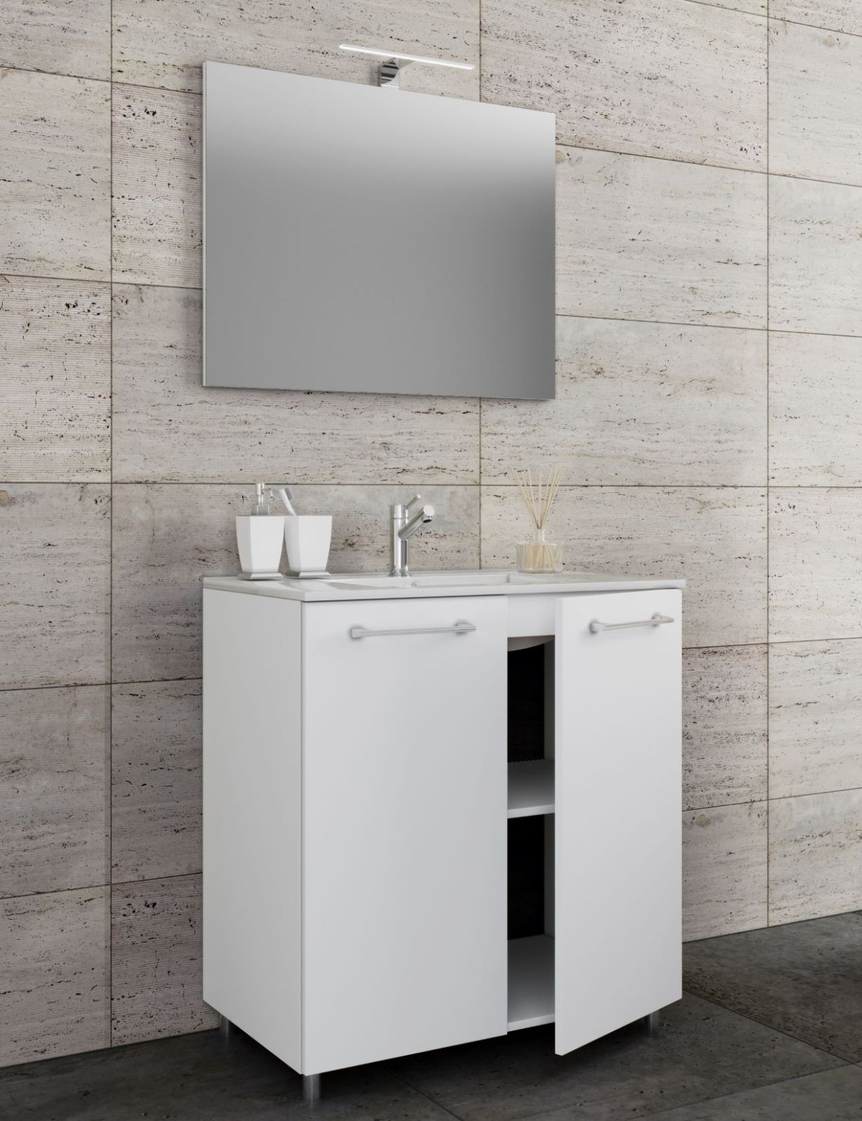 3-teiliges Badmöbel-Set BADINOS - weiß - 60 cm