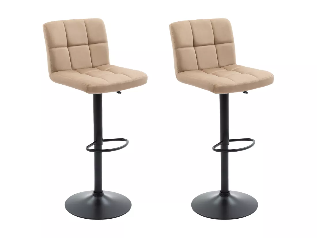 Lot de 2 tabourets de bar en velours et métal - Hauteur réglable - Beige - JUSTANA