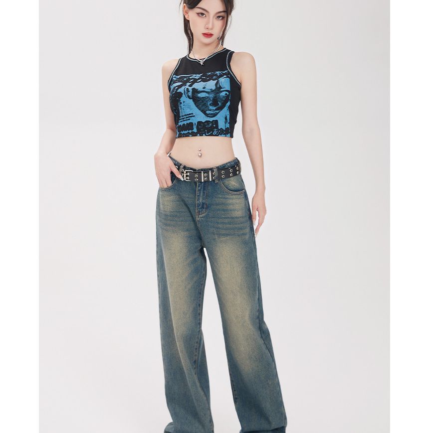 Denimot - Low Rise Washed Wide Leg Jeans (diverse designs)