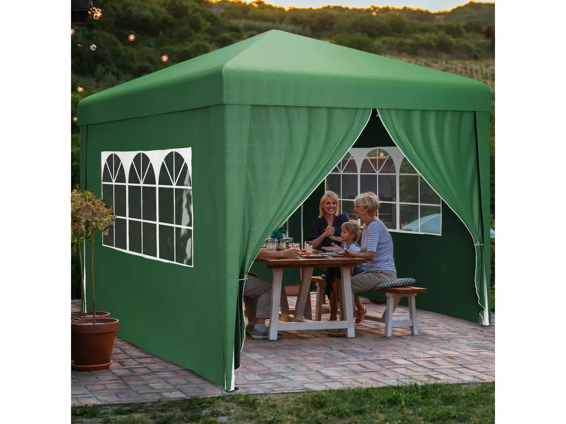 YITAHOME 3x3 Tonnelle de Jardin Pliante avec Parois - Résistant aux UV Réglable Hauteur Auvent de Camping Plage Festival Marché - Vert