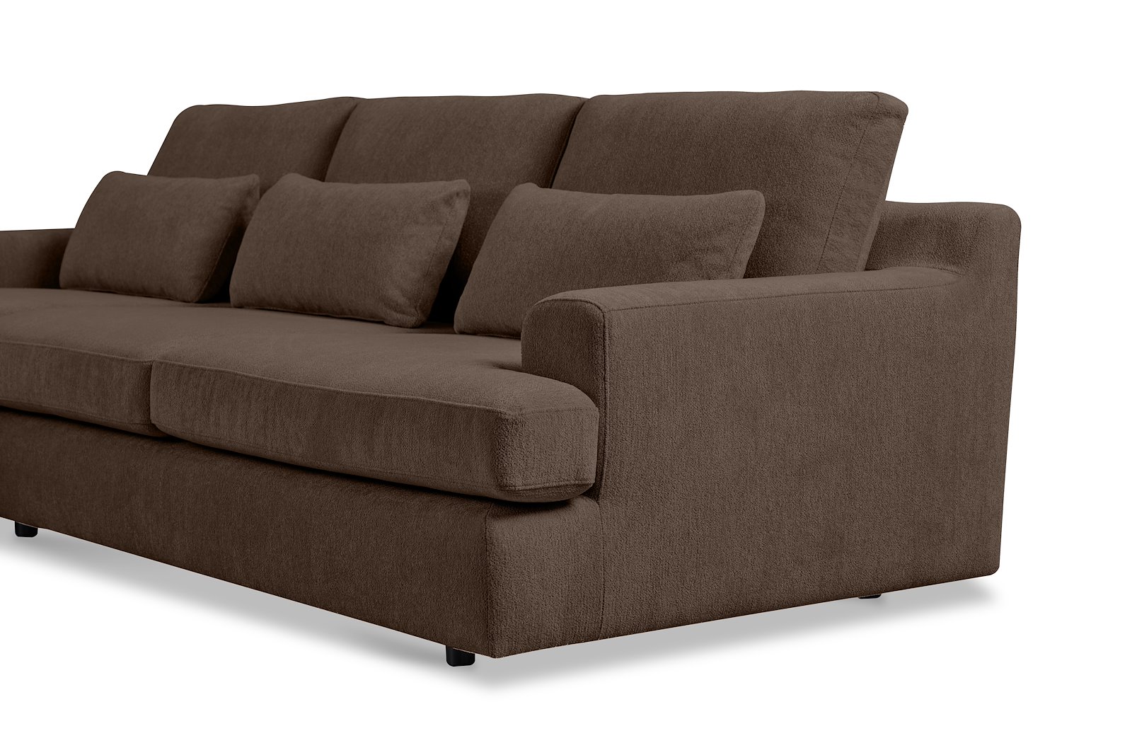 Roma Sofa 2,5-seter med sjeselong venstre. Tekstil Raven 45 Brown med sorte ben
