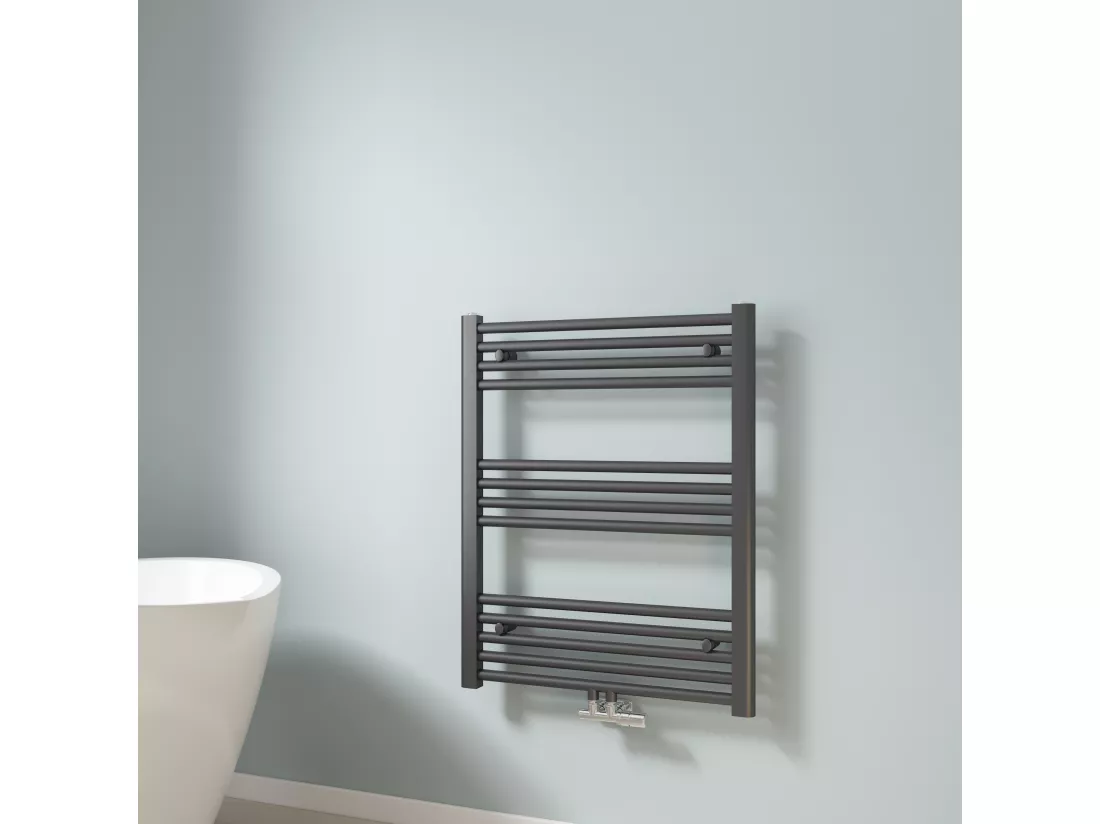 EMKE Sèche-serviette eau chaude, Radiateur sèche-serviettes raccordement central Anthracite 75x60cm 337Watts